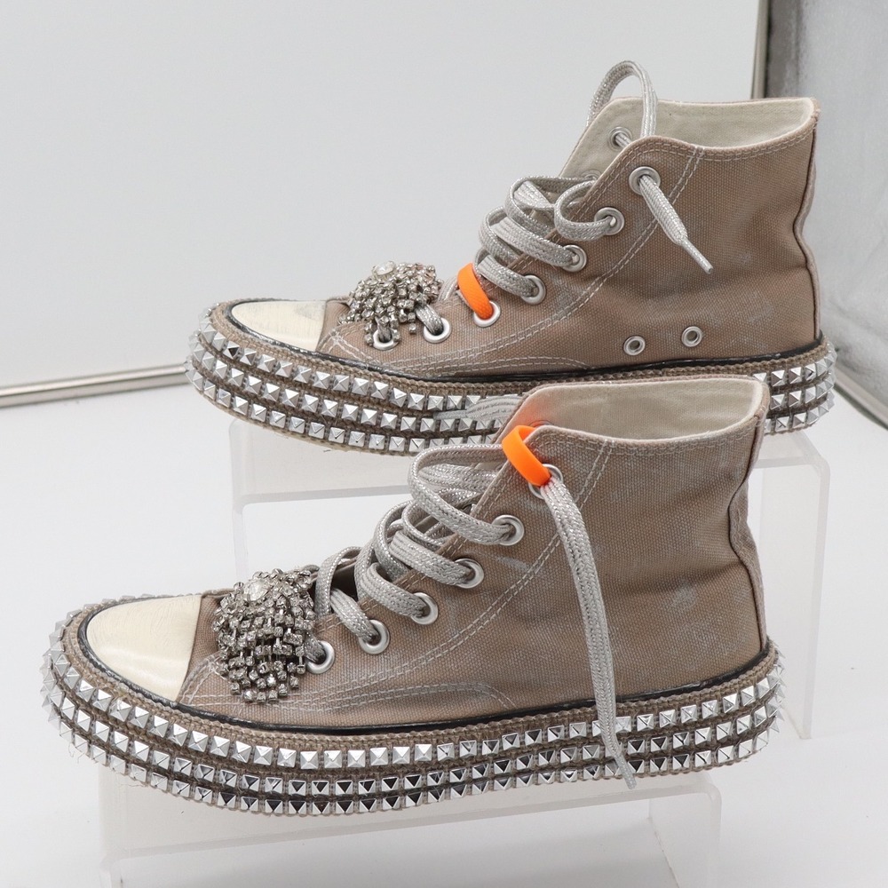 Nan-Ku Couture Sneakers Women High Top Studded Platform Taupe Silver Good